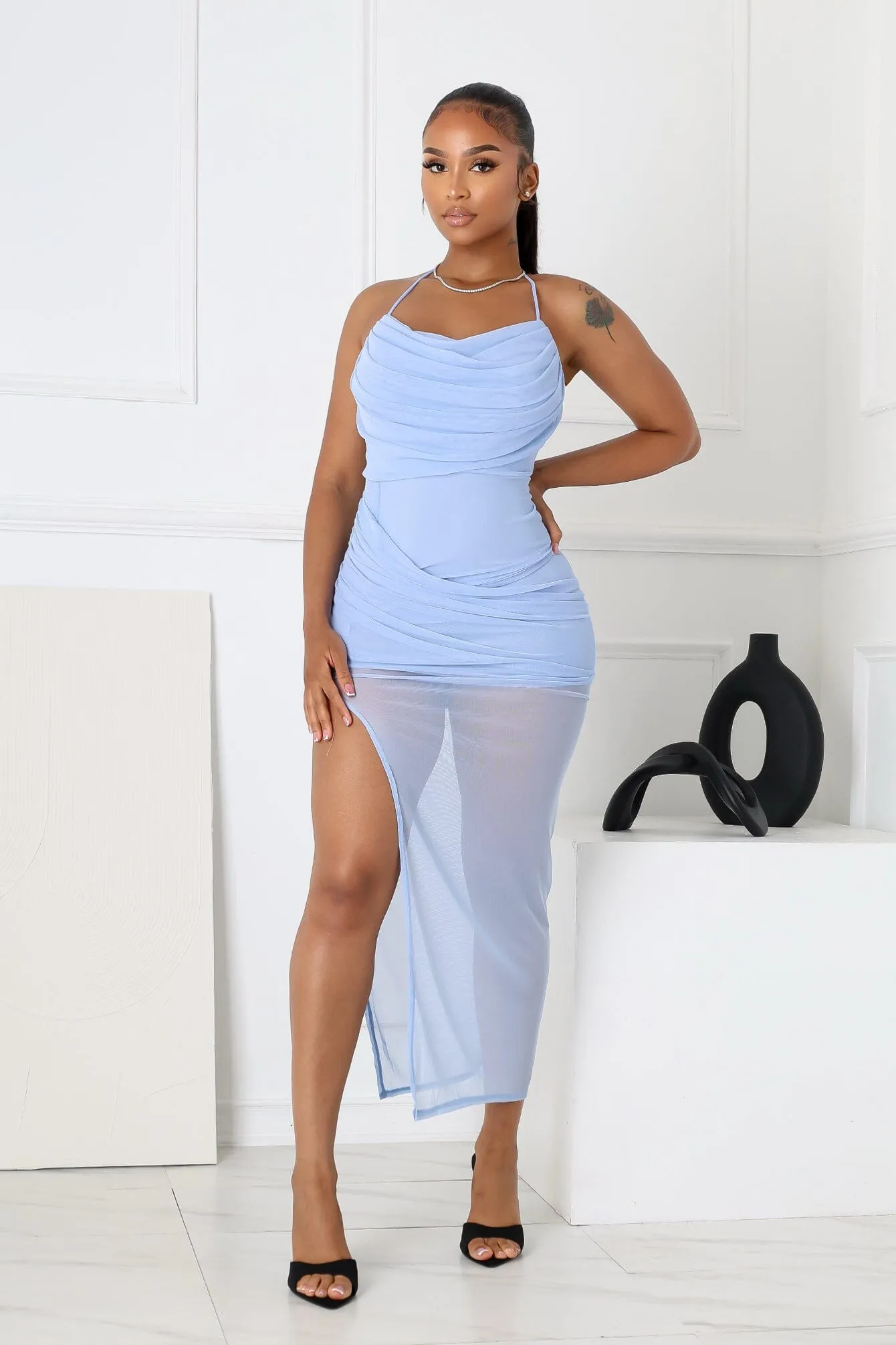 Soft Gaze Shirred Sheer Maxi Dress sold by EDGE by Know Style product image thumbnail 2