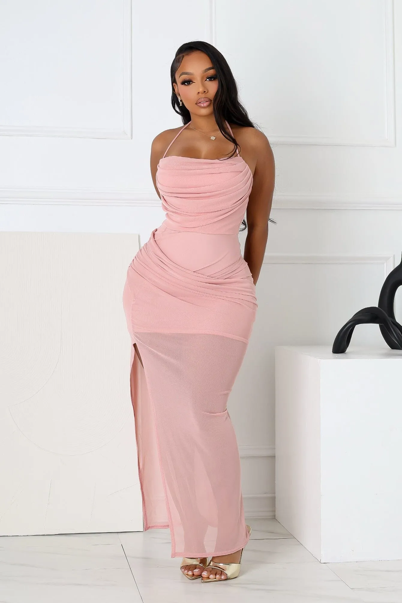 Soft Gaze Shirred Sheer Maxi Dress sold by EDGE by Know Style