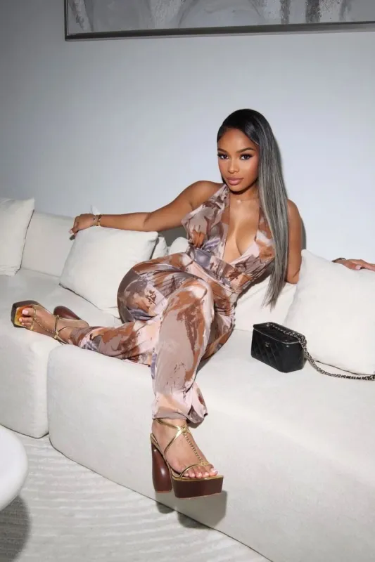 Organic Matter Print Halter Jumpsuit sold by EDGE by Know Style