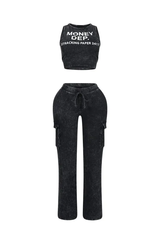 Money Dep Mineral Washed Top & Pants SET sold by EDGE by Know Style