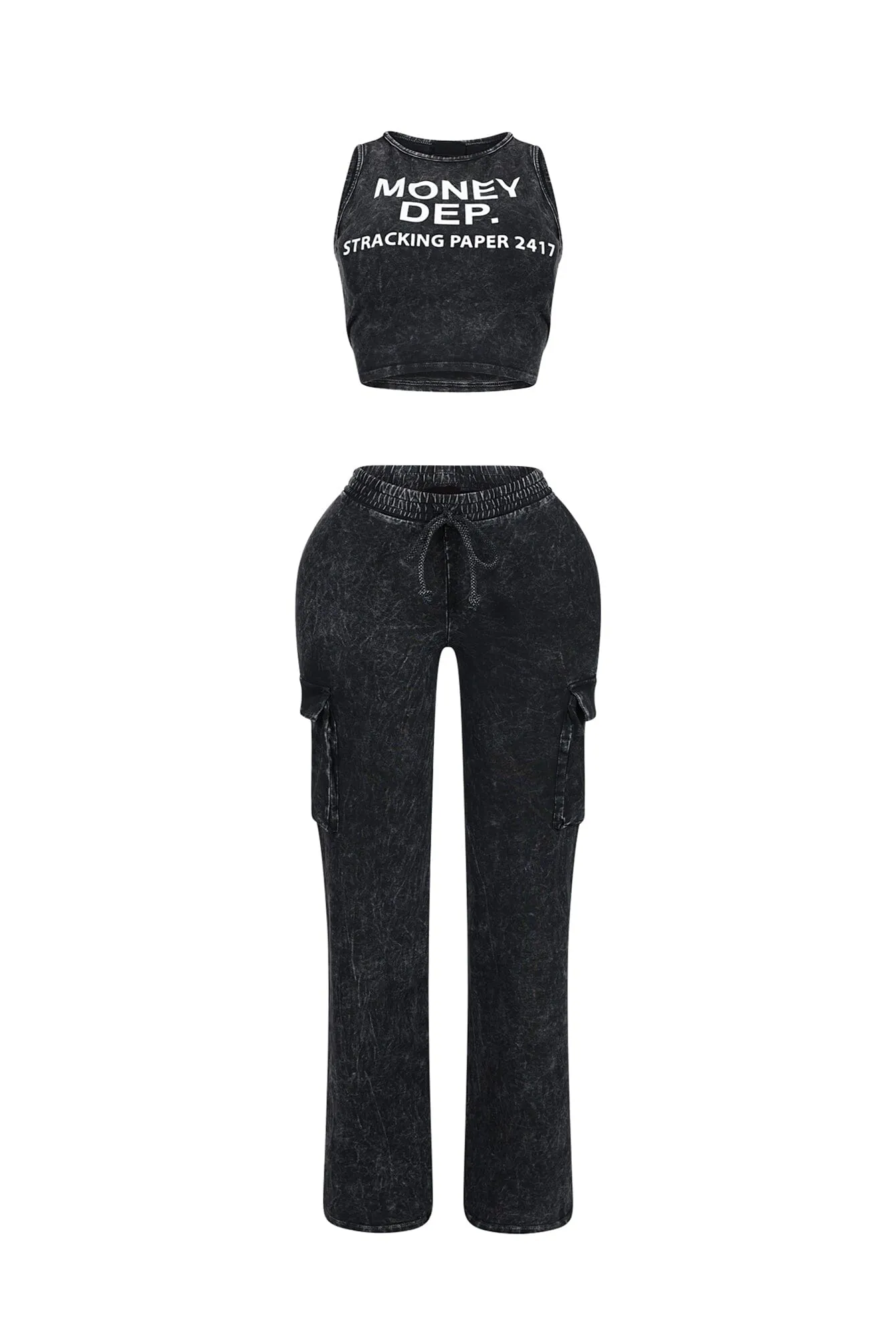 Money Dep Mineral Washed Top & Pants SET sold by EDGE by Know Style