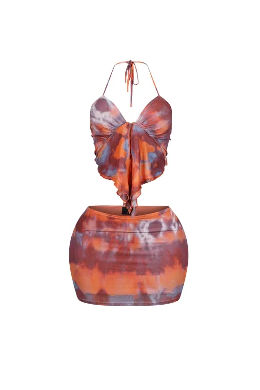 Solstice Mesh Print Halter Top & Skirt SET sold by EDGE by Know Style