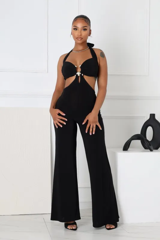 Equinox Cutout Halter Jumpsuit with Metal Trim sold by EDGE by Know Style
