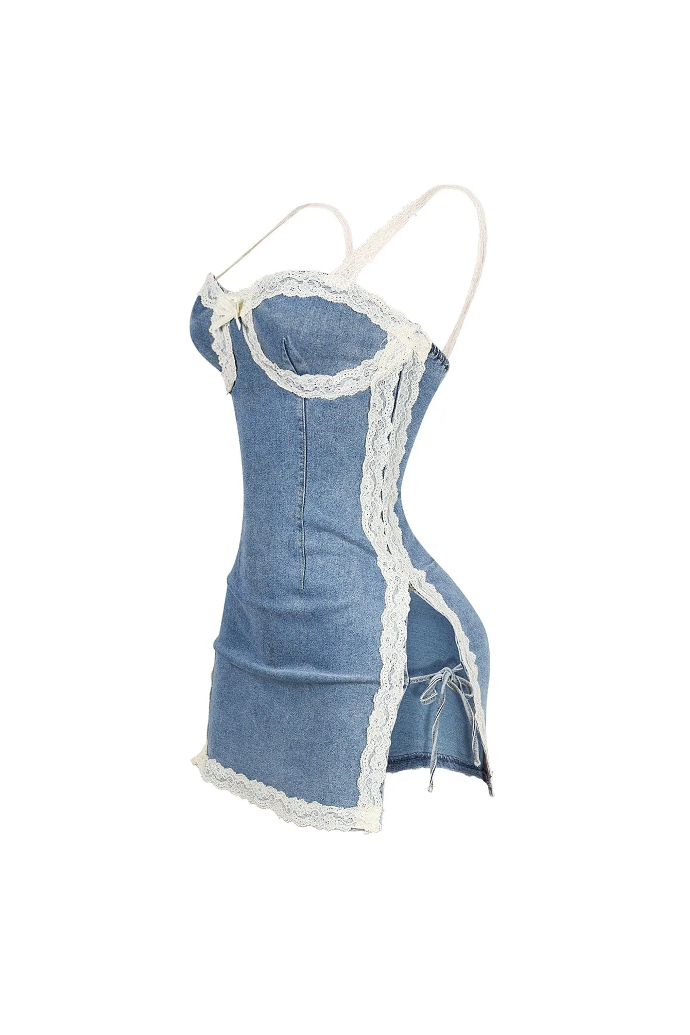 Jezebel Denim Mini Dress With Lace Trim sold by EDGE by Know Style product image thumbnail 4