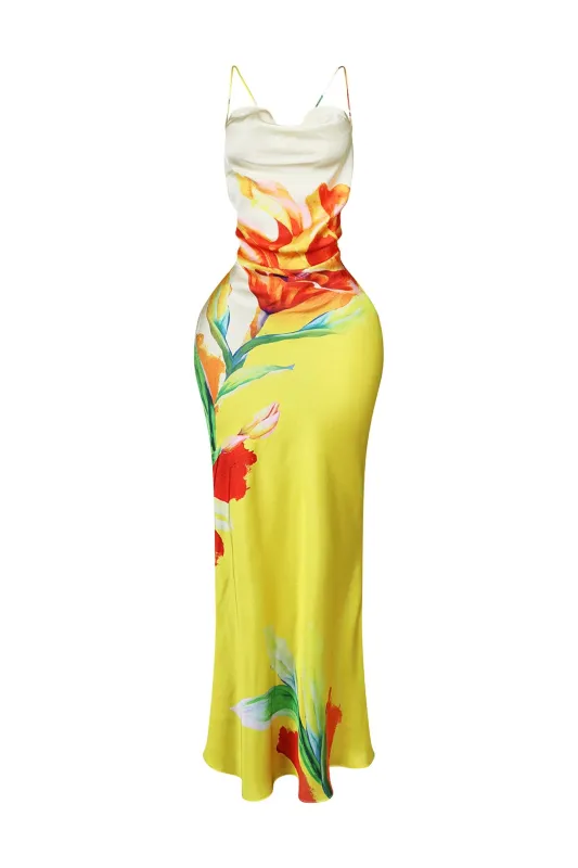 Fluid Bias Cut Satin Tank Maxi Dress made by Miss Avenue