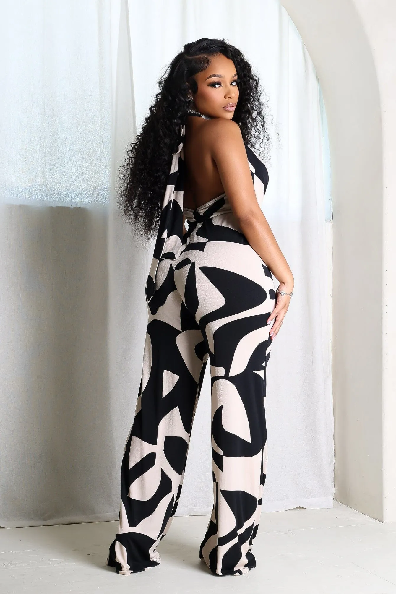 Chic Mesh Printed Cowl Neck Jumpsuit sold by EDGE by Know Style product image thumbnail 2