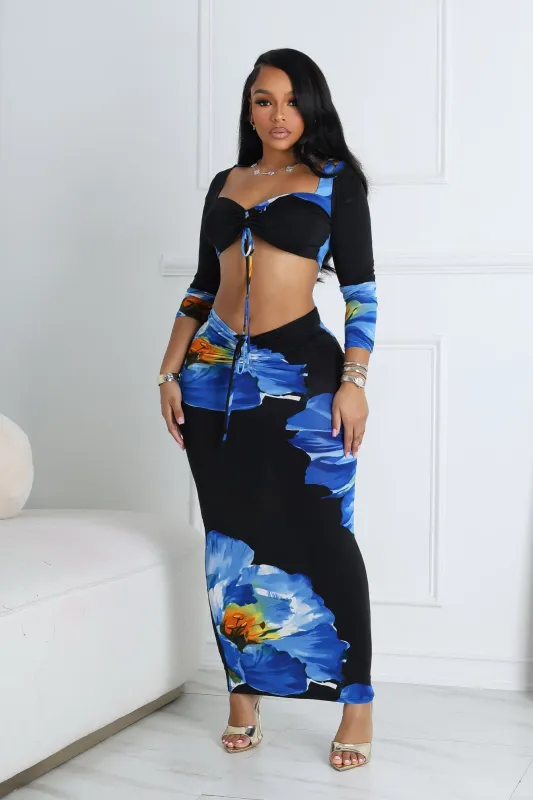 Lake Town Floral Printed Top & Skirt SET sold by EDGE by Know Style