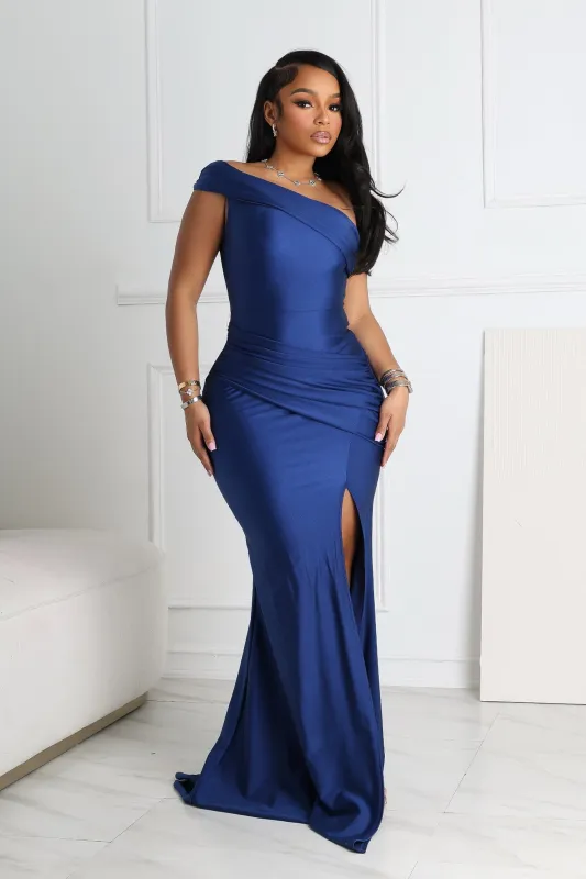 Apollo Nylon Off Shoulder Slit Maxi Dress sold by EDGE by Know Style