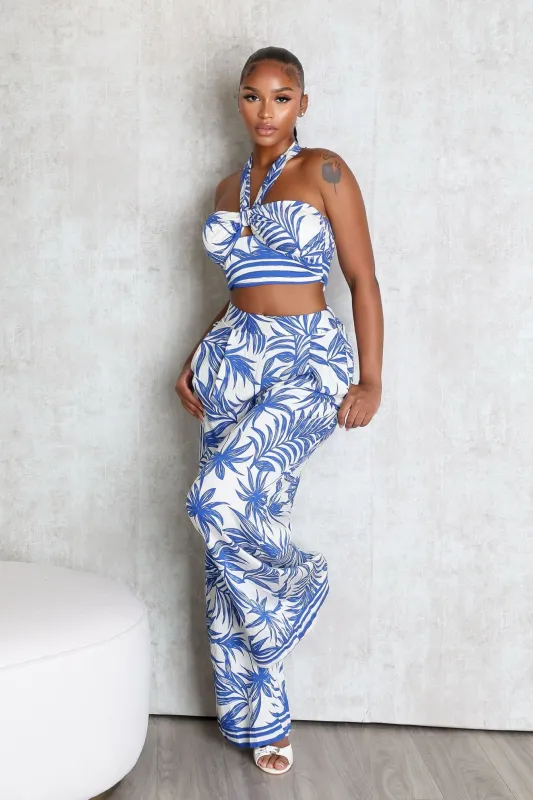 Clementine Tropical Print Halter Top & Pants SET sold by EDGE by Know Style