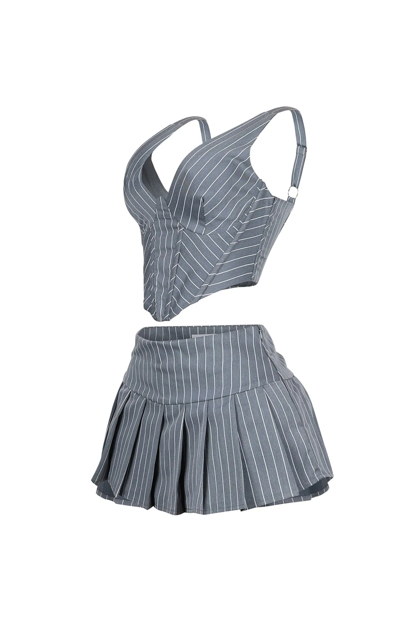 Yonah Pinstripe Corset Top & Skirt SET sold by EDGE by Know Style product image thumbnail 4