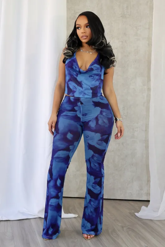 Georgina Floral Print Mesh Halter Top & Pants SET sold by EDGE by Know Style