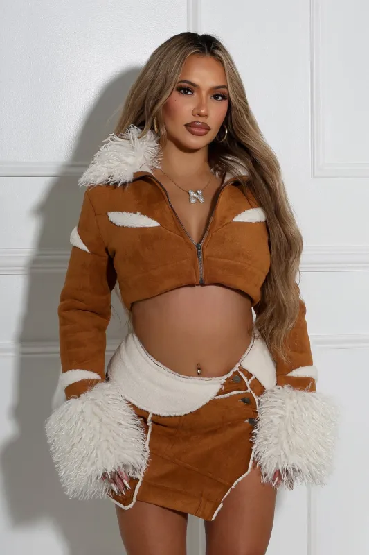 Naomi Suede Shaggy Fur Jacket & Skirt SET sold by EDGE by Know Style