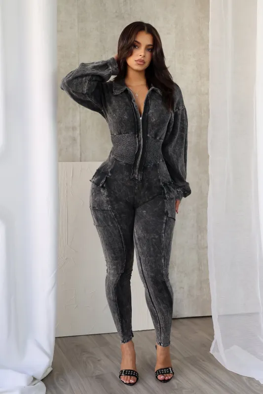 Olivia Mineral Washed Smocking Jumpsuit sold by EDGE by Know Style