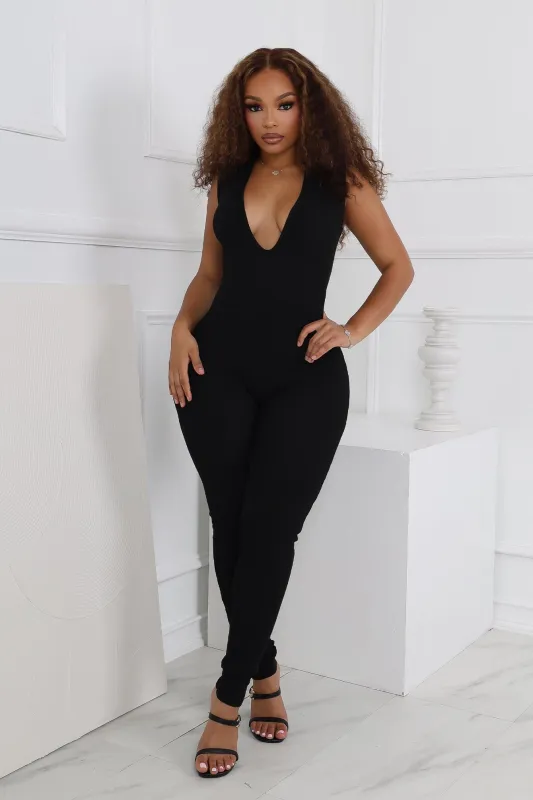 Winnie Ribbed Knit V neck Jumpsuit sold by EDGE by Know Style