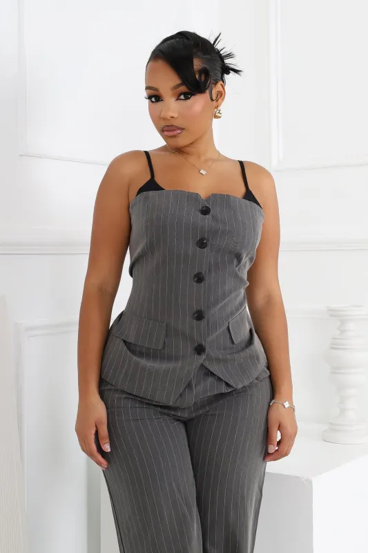 Camilia Pin Stripe Woven Tailored Top made by edge