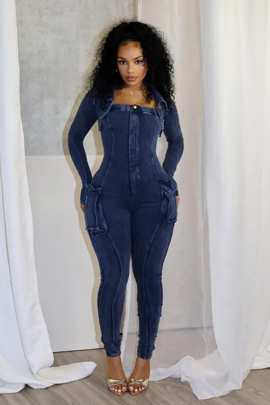 Jennie Mineral Washed Jumpsuit With Cardigan sold by EDGE by Know Style