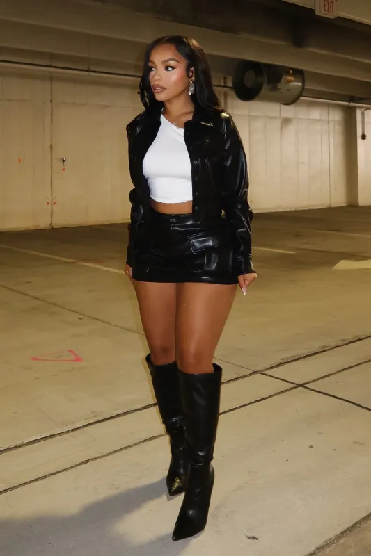 Into The Day Faux Leather Cargo Skort sold by EDGE by Know Style