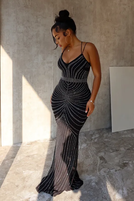 Gorgeous Girls Rhinestone Strappy Maxi Dress sold by EDGE by Know Style