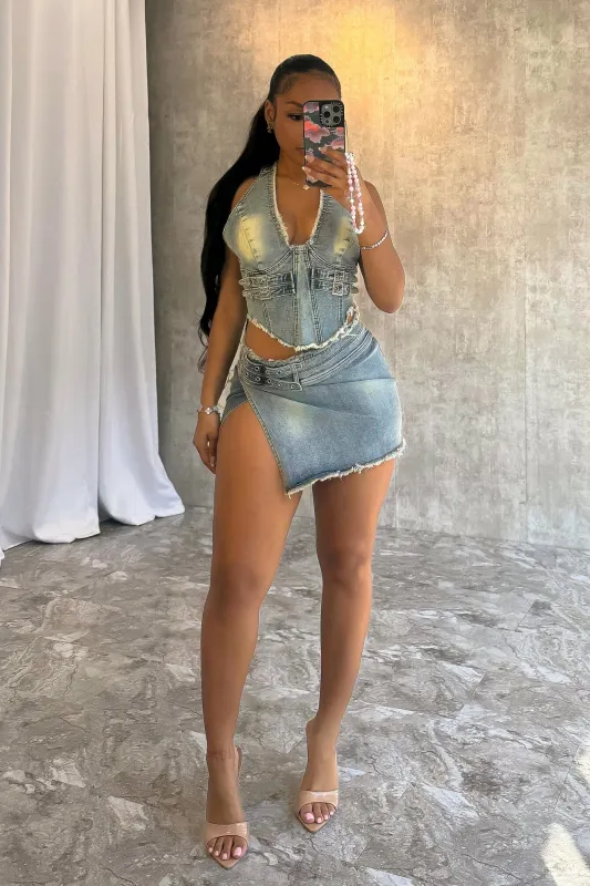 Harlem Denim Halter Top & Skirt SET sold by EDGE by Know Style