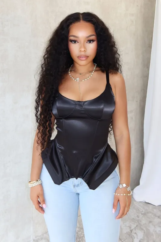 Alastair Peplum Satin Bustier sold by EDGE by Know Style