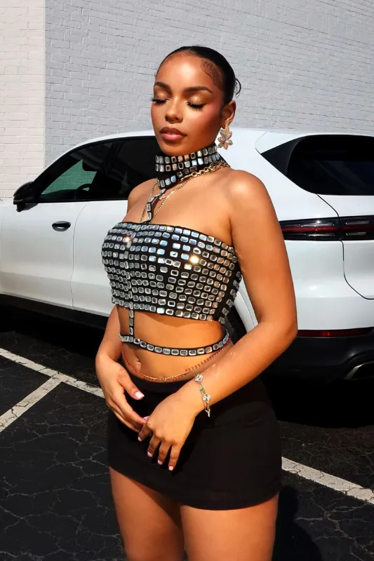 Wren Stone Halter Cut Out Crop Top sold by EDGE by Know Style