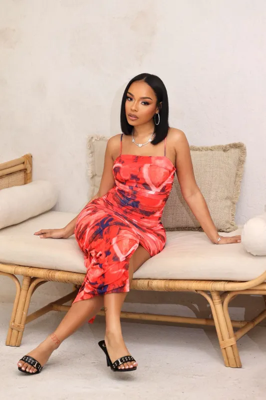 Hibiscus Kiss Ruched Cami Dress sold by EDGE by Know Style