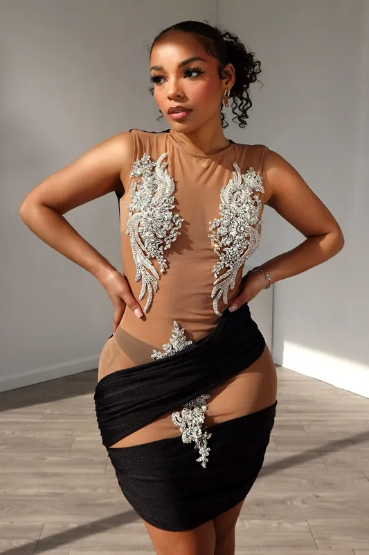 Cleo Mesh Contrast Jewel Sleeveless Dress sold by EDGE by Know Style