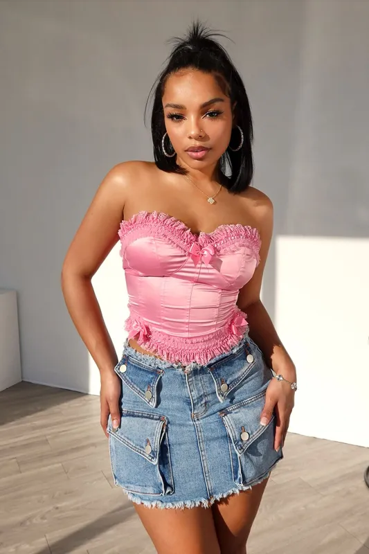 Rococo Lace Trim Satin Corset sold by EDGE by Know Style