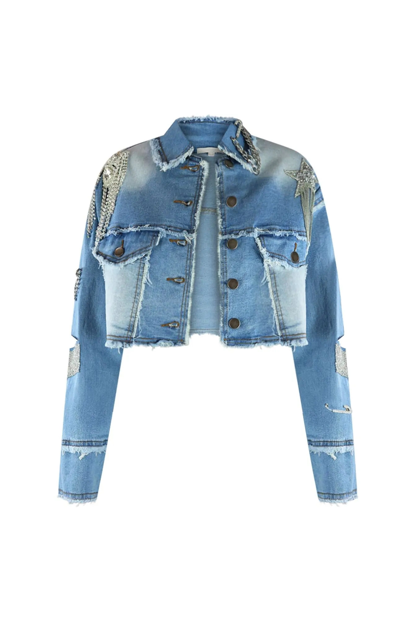 Shine Like A Diamond Denim Crop Jacket sold by EDGE by Know Style product image thumbnail 2