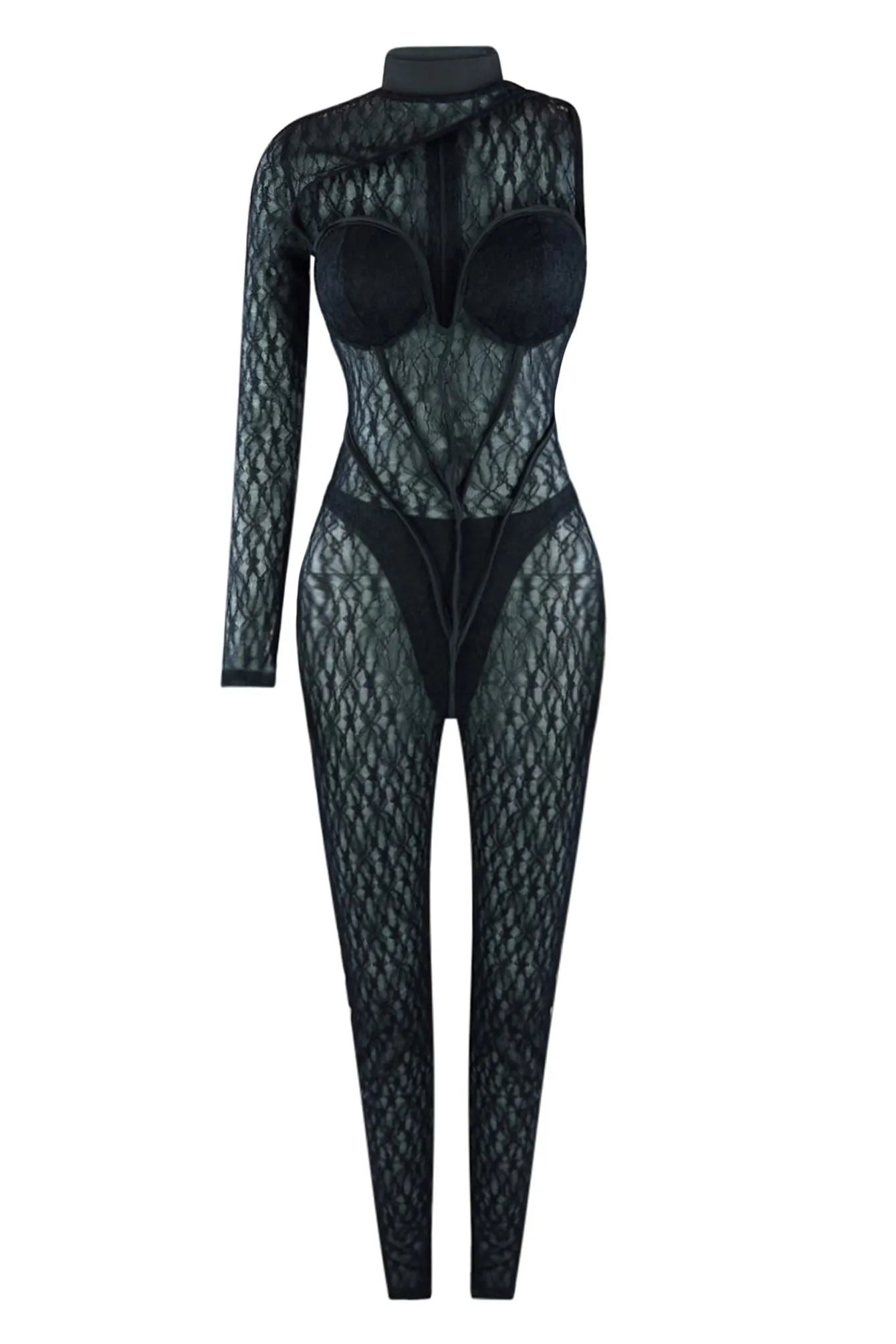 Asymmetric Confident Lace Contrast Jumpsuit sold by EDGE by Know Style product image thumbnail 2