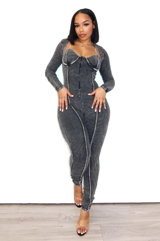 Kali Mineral Washed Jumpsuit & Cardigan SET sold by EDGE by Know Style