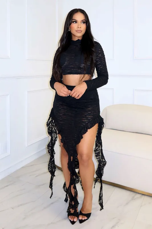 Darla Mesh Top & Maxi Ruffle Skirt SET sold by EDGE by Know Style