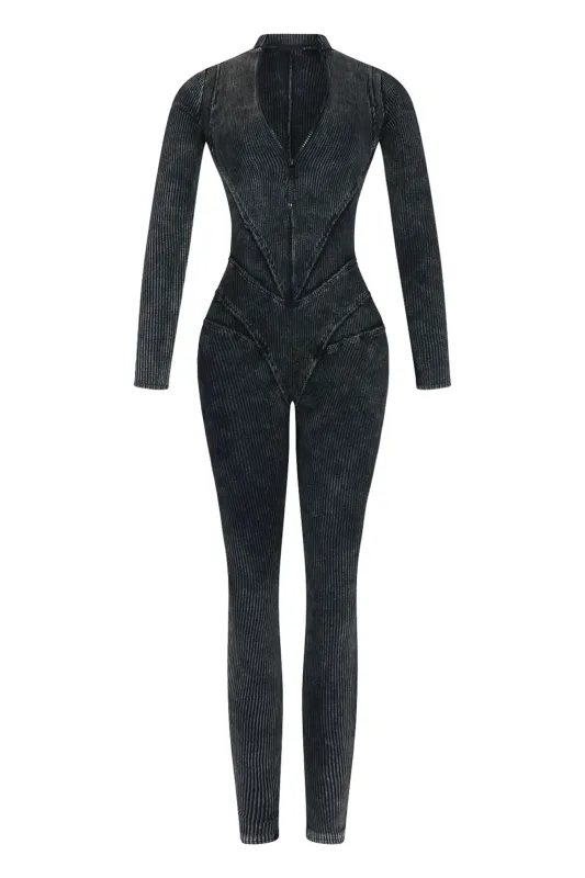 Fallon Mineral Washed Stitch Out Jumpsuit sold by EDGE by Know Style