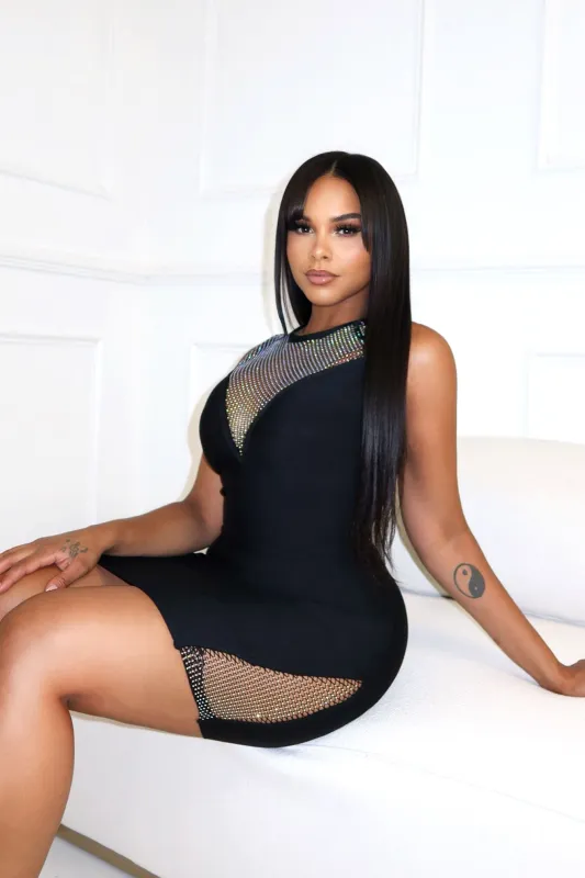 Moment Bandage Rhinestone Mini Dress sold by EDGE by Know Style