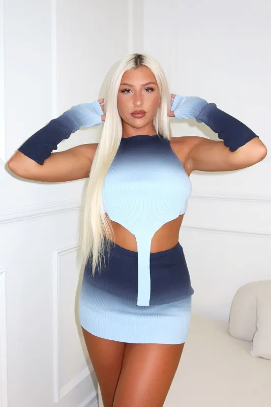 One More Chance Ombre Dye Knit Skirt SET With Arm Warmers sold by EDGE by Know Style