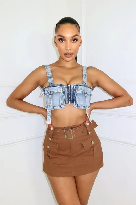 Lillian Washed Denim Pocket Crop Top sold by EDGE by Know Style
