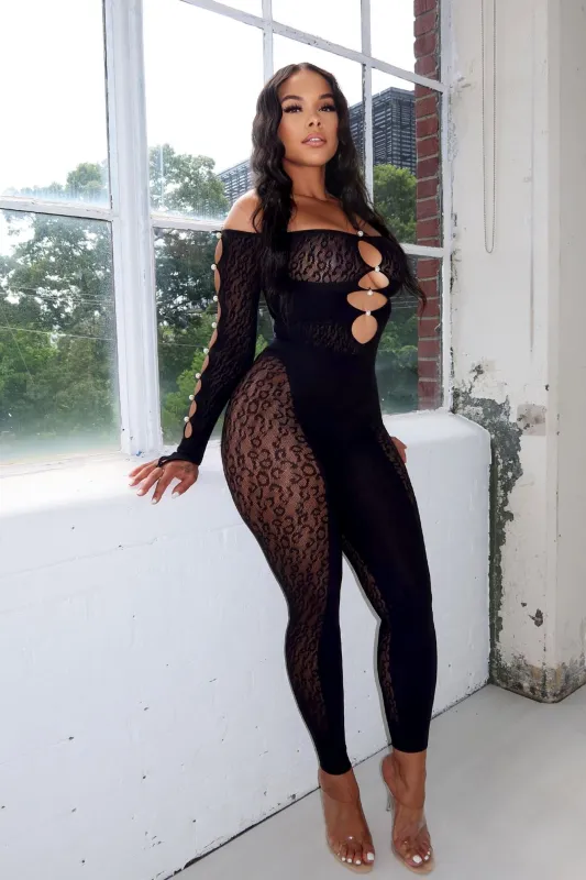 Candice Hallow Out Pearl Off Shoulder Jumpsuit sold by EDGE by Know Style