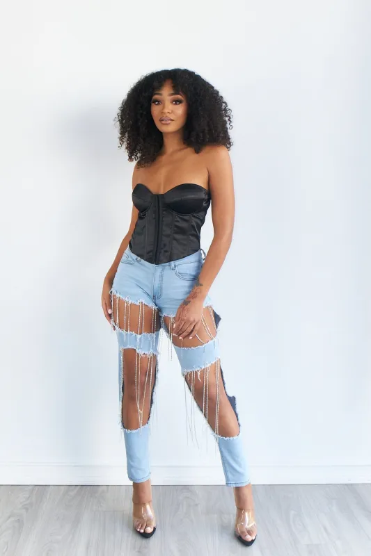 Jules Rhinestone Denim Jeans sold by EDGE by Know Style