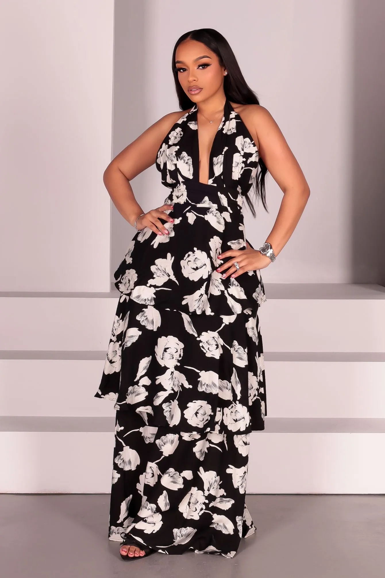 Vela Floral Tiered Maxi Dress sold by EDGE by Know Style