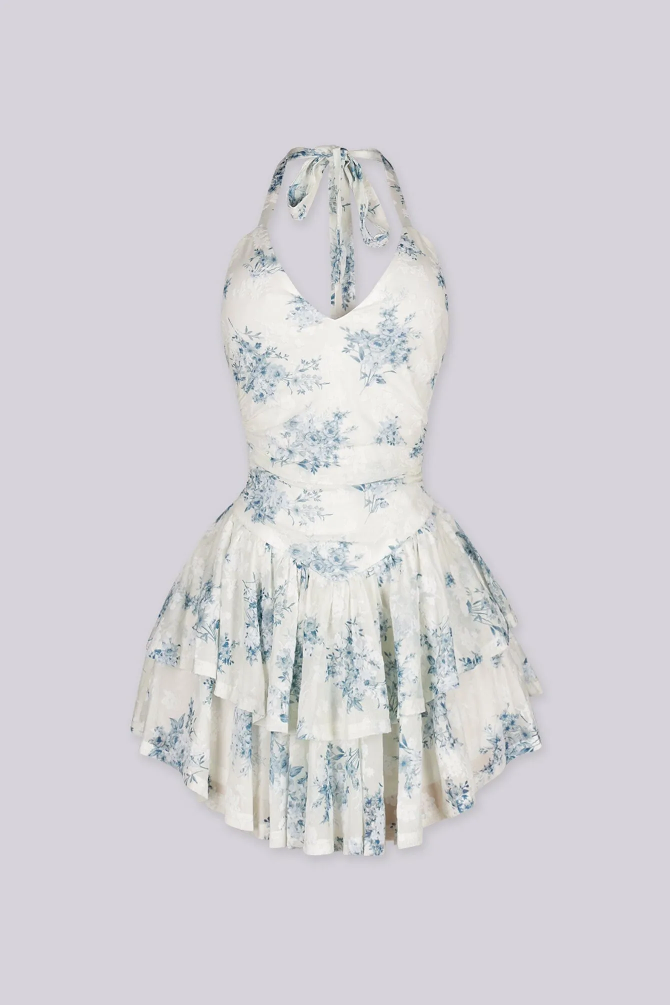 Blue Haze Flocked Mini Dress sold by EDGE by Know Style