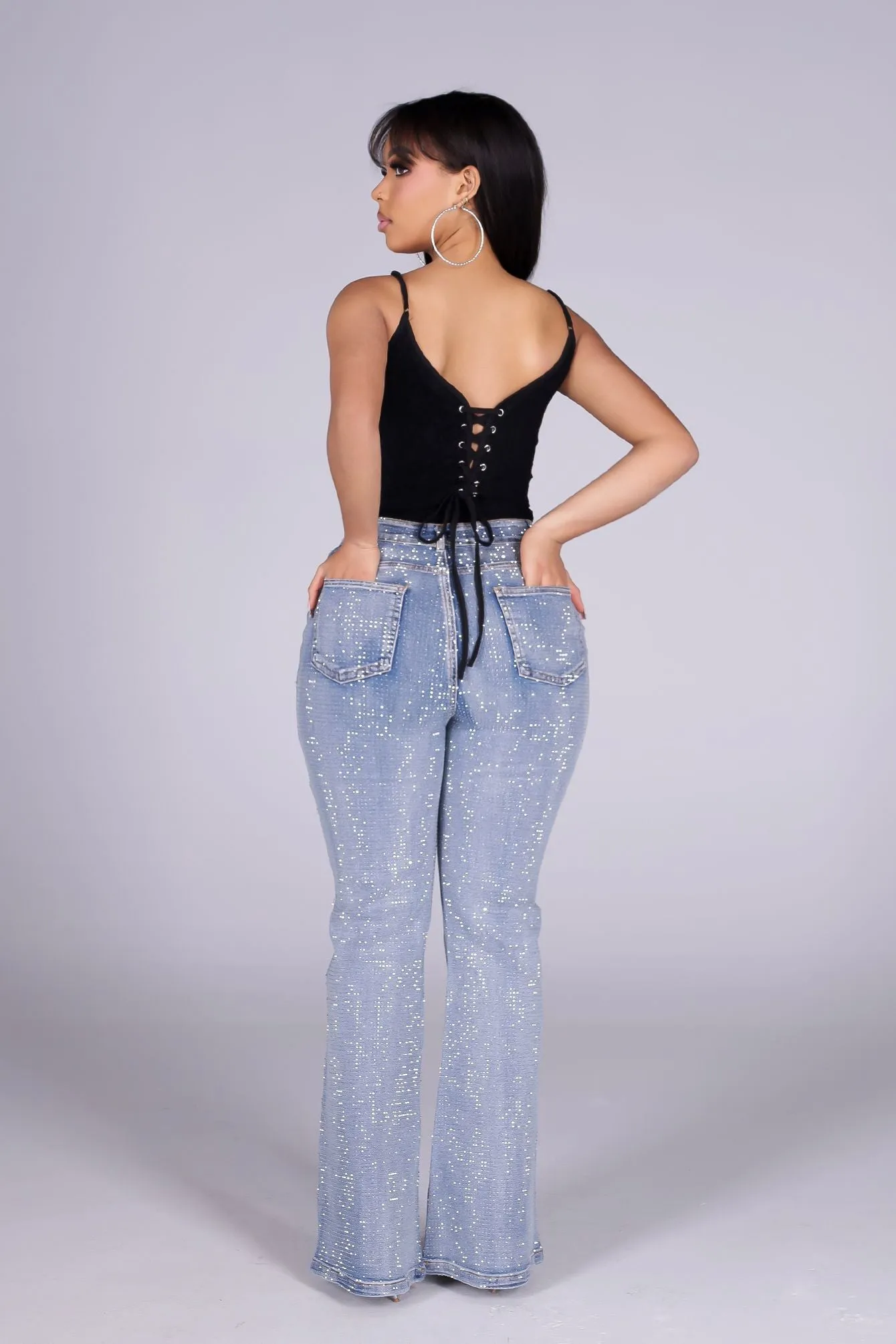 Opulent Rhinestone Flare Leg Denim Jeans sold by EDGE by Know Style product image thumbnail 2