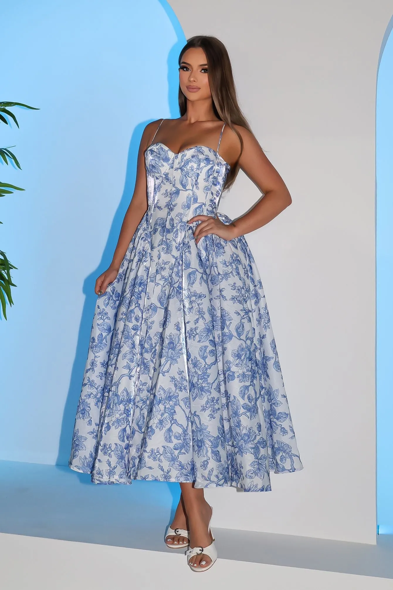 Riviera Bloom Corset Midi Dress sold by EDGE by Know Style