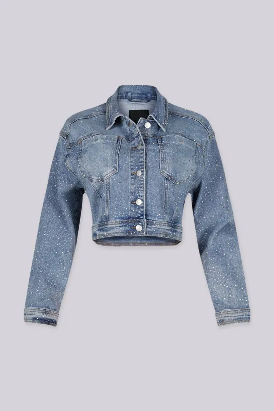 Mimmi Rhinestone Cropped Denim Jacket made by Vibrant