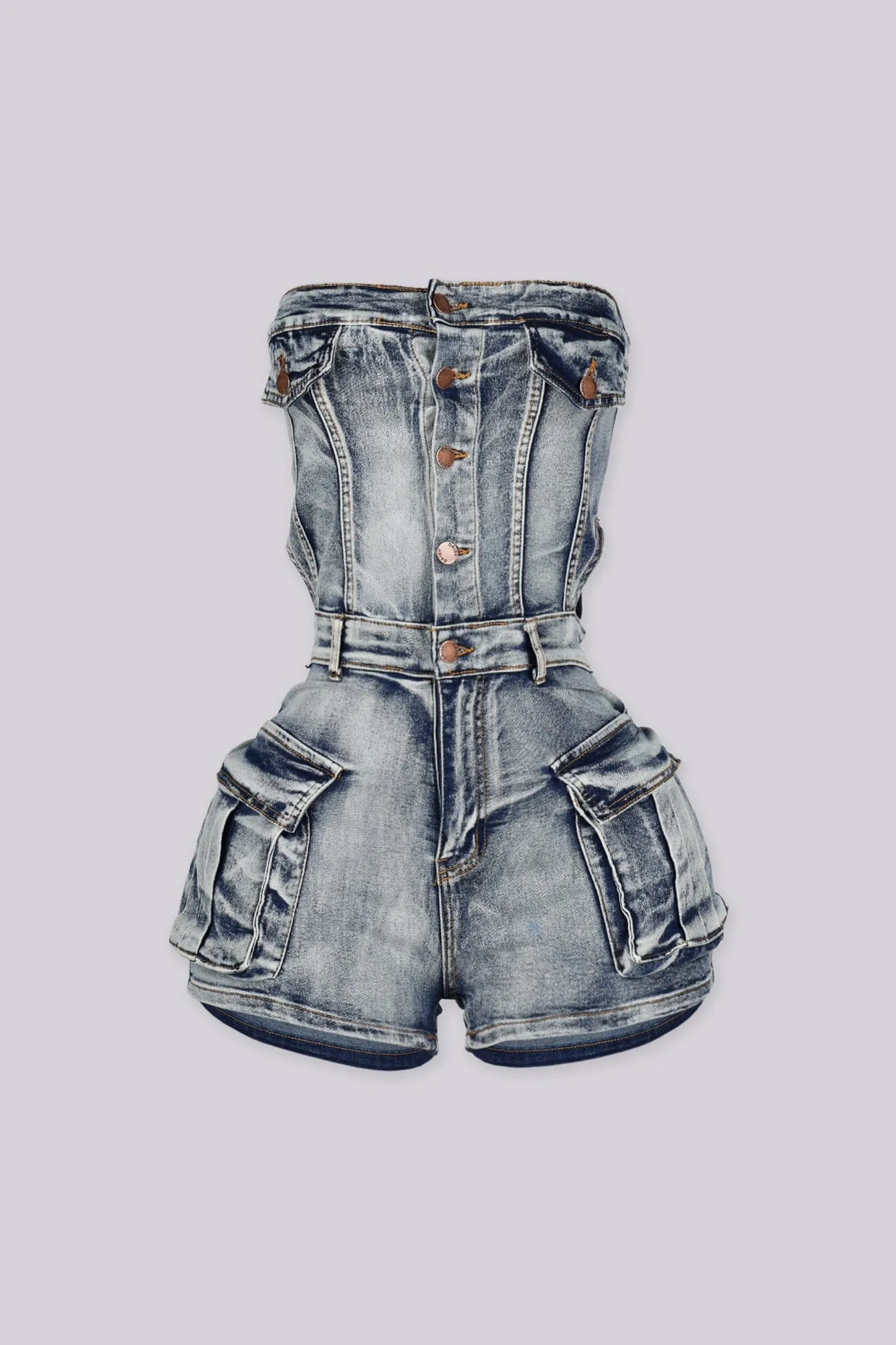 Shape of You Denim Romper sold by EDGE by Know Style