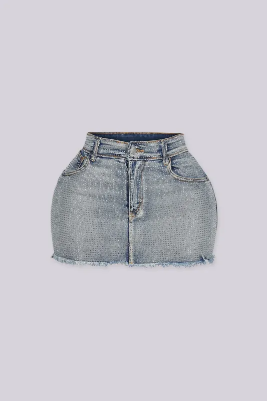 Opulent Rhinestone Denim Mini Skirt made by Daisy