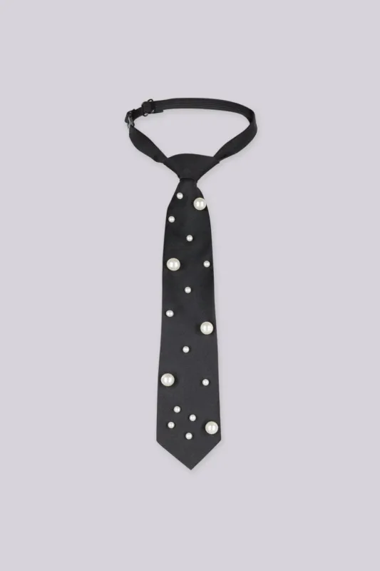Coco Pearl & Rhinestone Embellished Necktie made by EDGE by Know Style