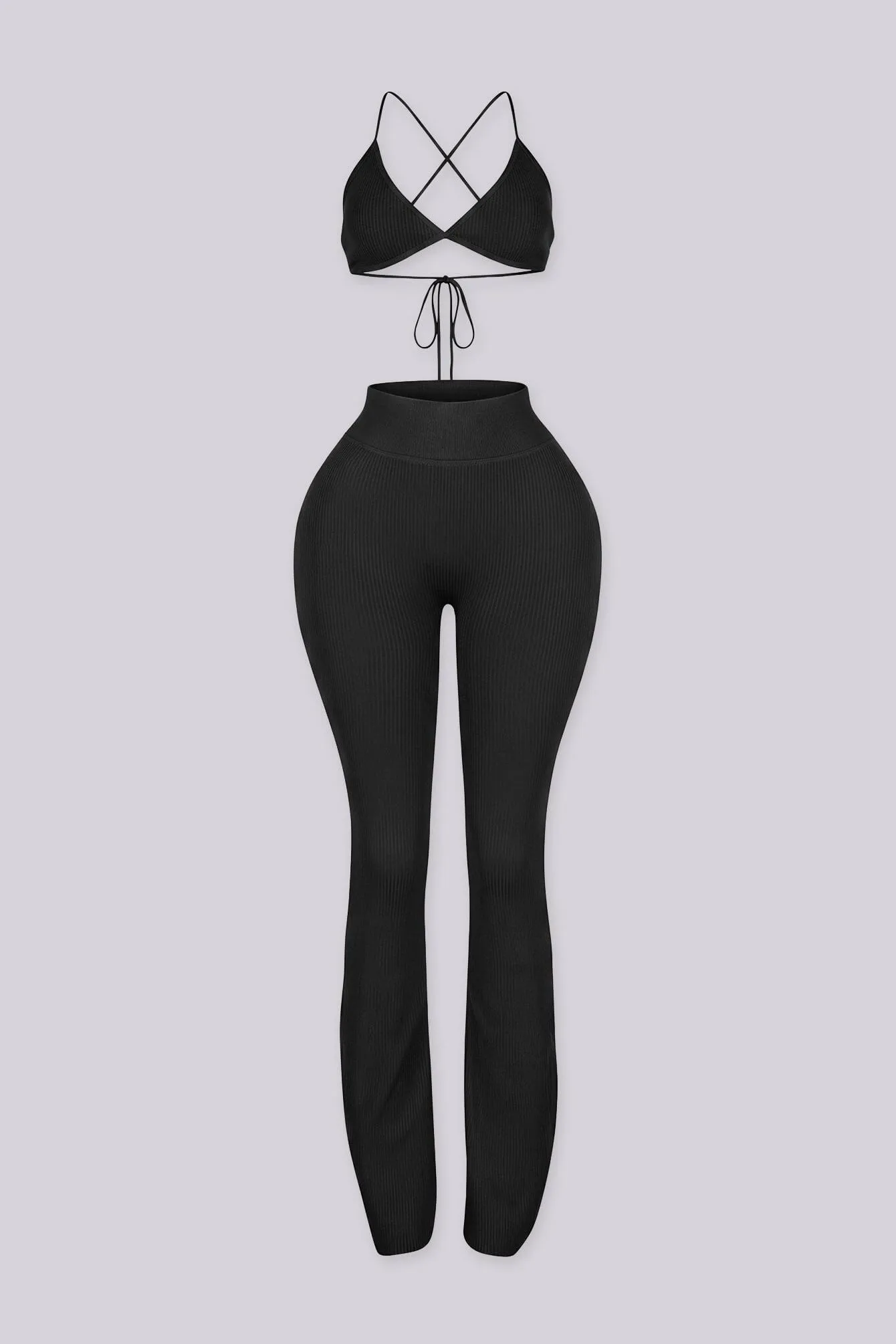 Venna Ribbed Knit Bra Top & Flare Pants SET sold by EDGE by Know Style product image thumbnail 2