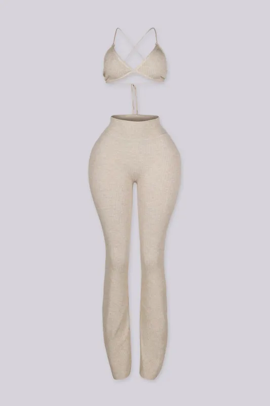 Venna Ribbed Knit Bra Top & Flare Pants SET made by EDGE by Know Style