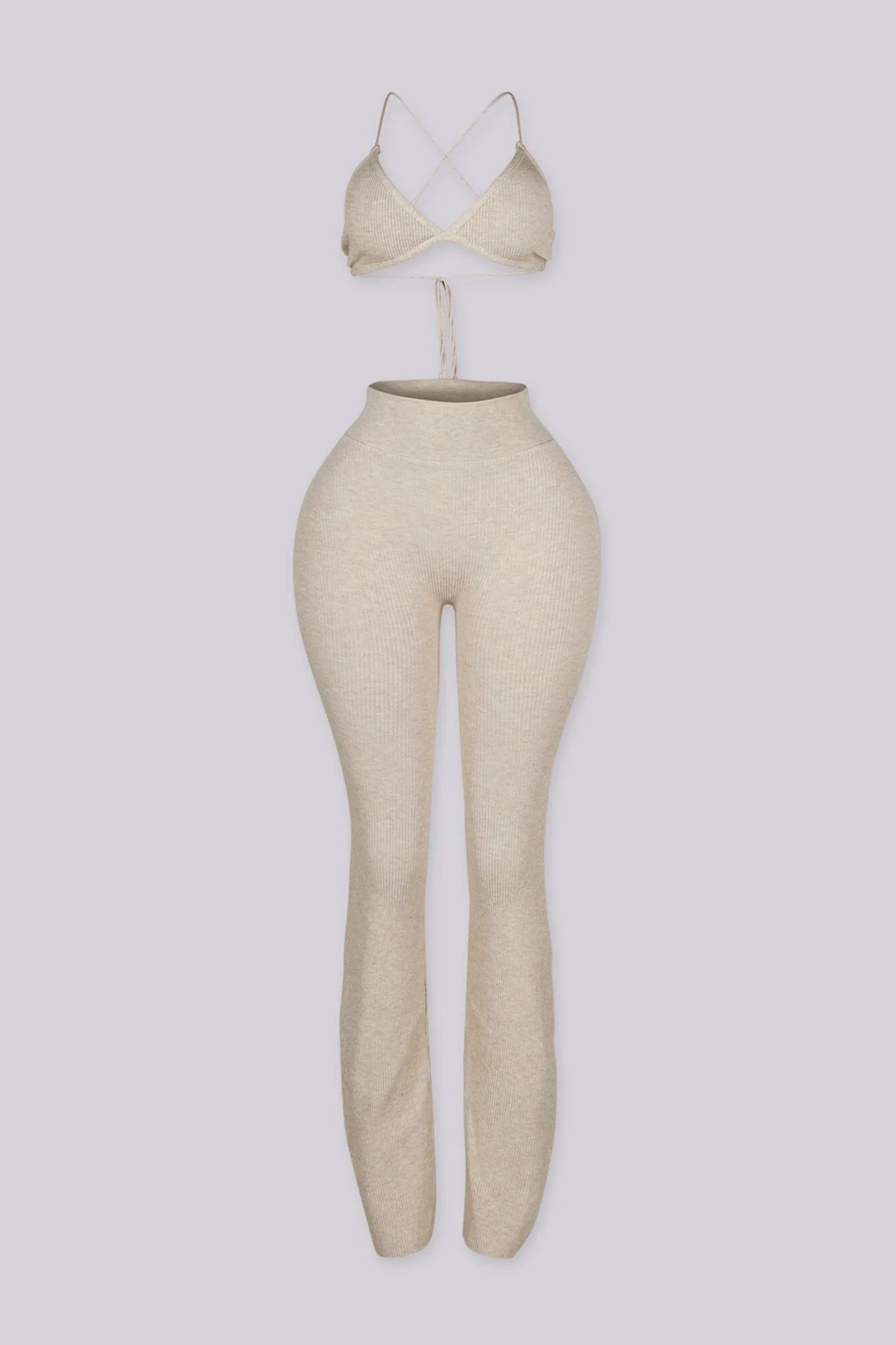 Venna Ribbed Knit Bra Top & Flare Pants SET sold by EDGE by Know Style