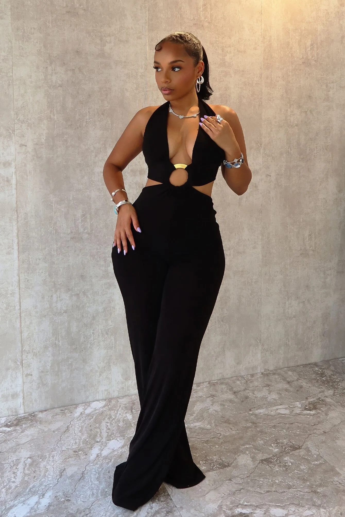 Bridget Slinky Halter O Ring Jumpsuit sold by EDGE by Know Style